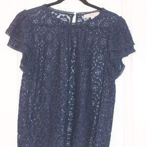 LOFT Navy Lace Flutter Sleeve Blouse – Size L